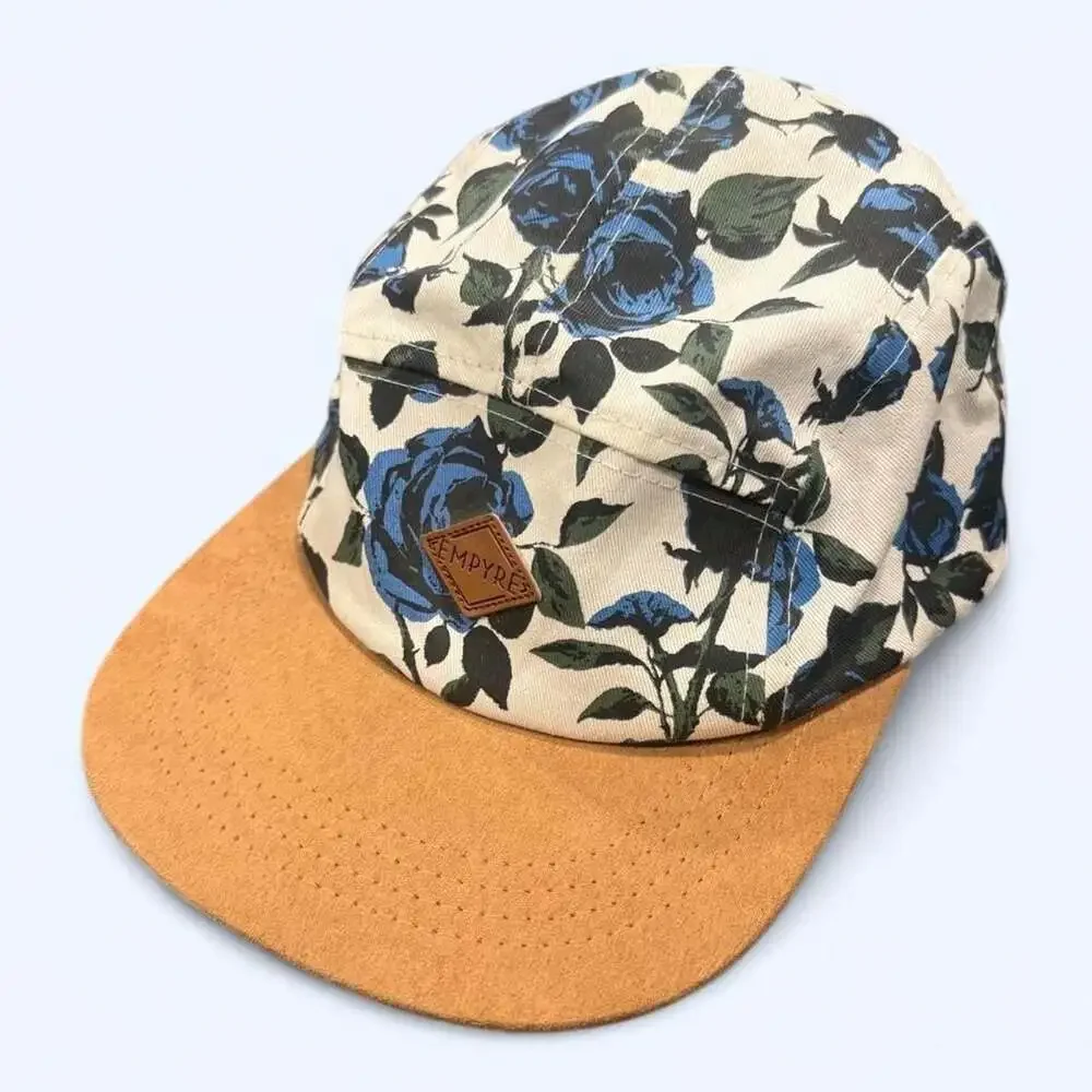 Empyre Blue Rose Floral 5-Panel Hat with Tan Suede Brim